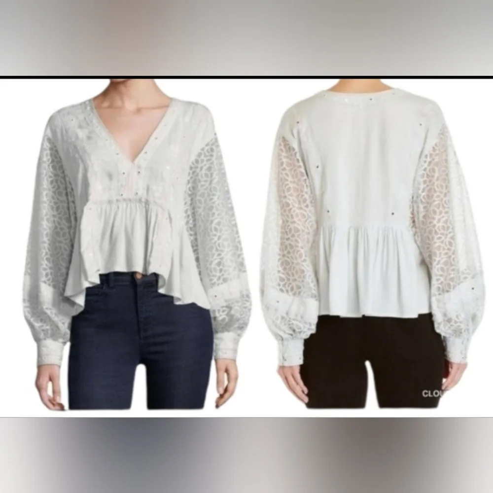 Free People Boogie All Night Embroidered Lace Boho Top Sz Small